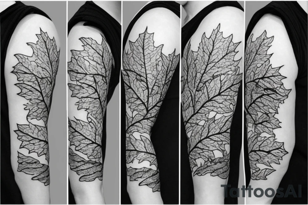 Whole arm Carps flow in the water and stir up waves Maple leaves fall tattoo idea