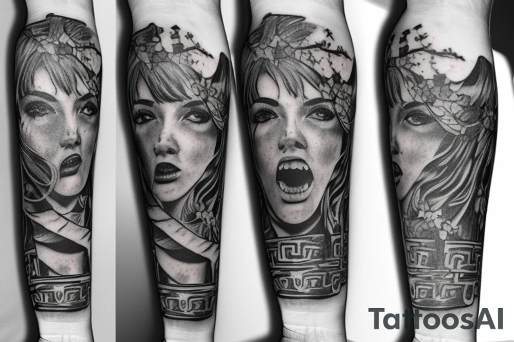 A broken greek pillar with ivy starting to grow up it tattoo idea