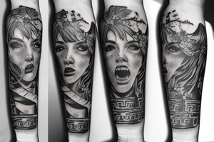 A broken greek pillar with ivy starting to grow up it tattoo idea