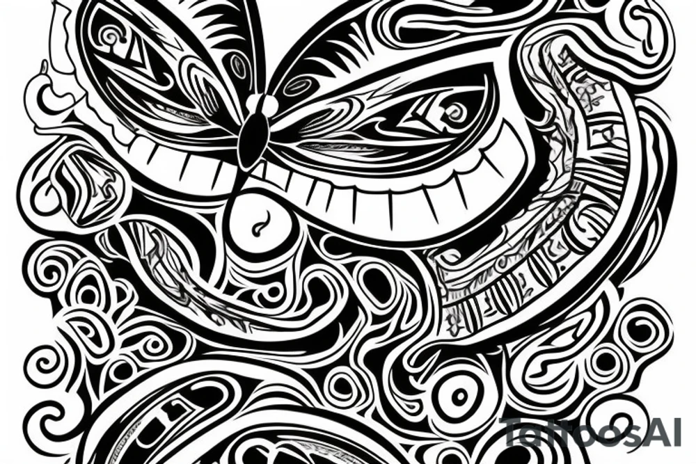 Butterfly representing the spirit transition, in style of Cree tribe (native American tribe) tattoo idea