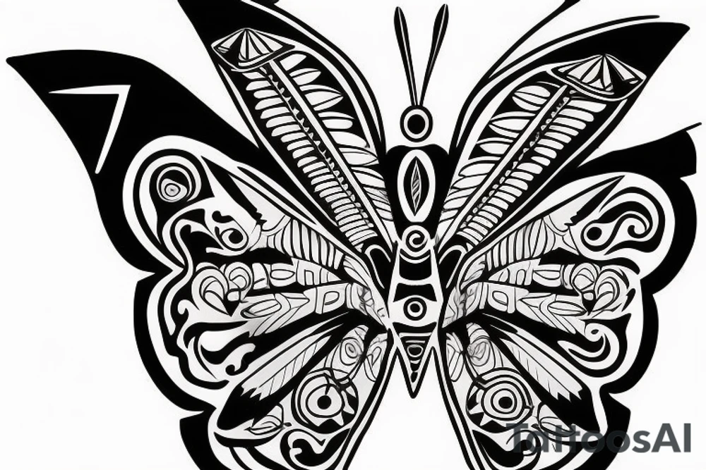 Native American butterfly representing the transition of spirit. Heavily inspired by Cree tribe and Indian culture tattoo idea