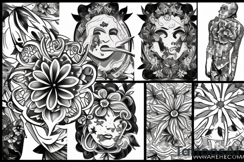 Star sign libra, flowers tattoo idea