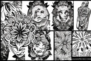 Star sign libra, flowers tattoo idea