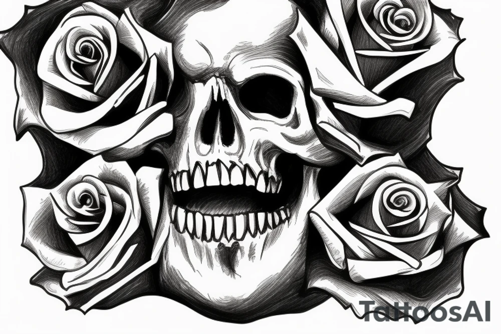skull with rose in mouth tattoo idea