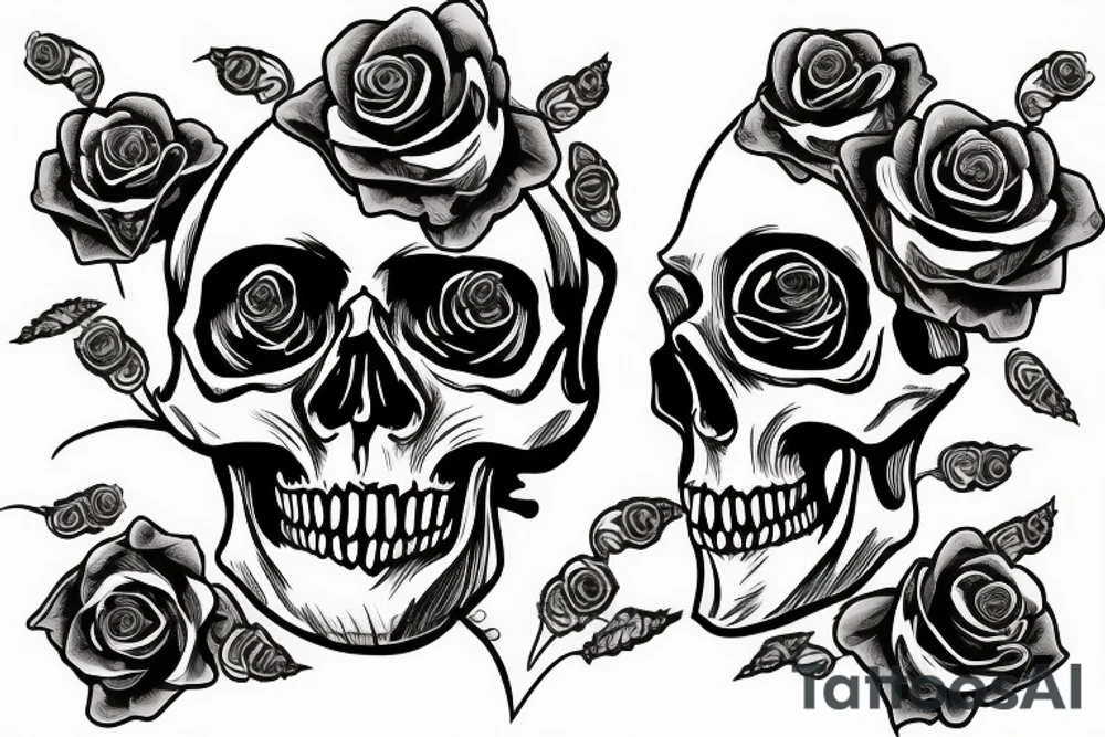 skull with rose stem in mouth tattoo idea