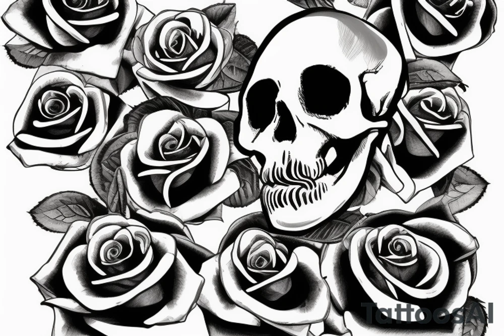 skull with rose stem in mouth tattoo idea