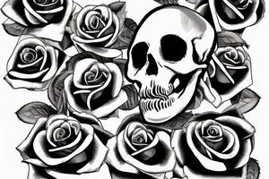 skull with rose stem in mouth tattoo idea