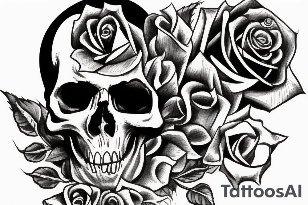 Skull with rose held between its teeth tattoo idea