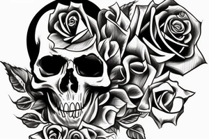 Skull with rose held between its teeth tattoo idea