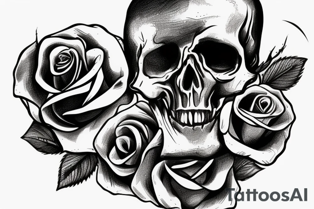 Skull with rose held between its teeth tattoo idea