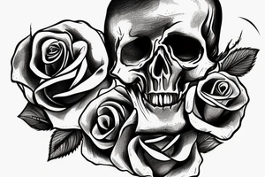 Skull with rose held between its teeth tattoo idea