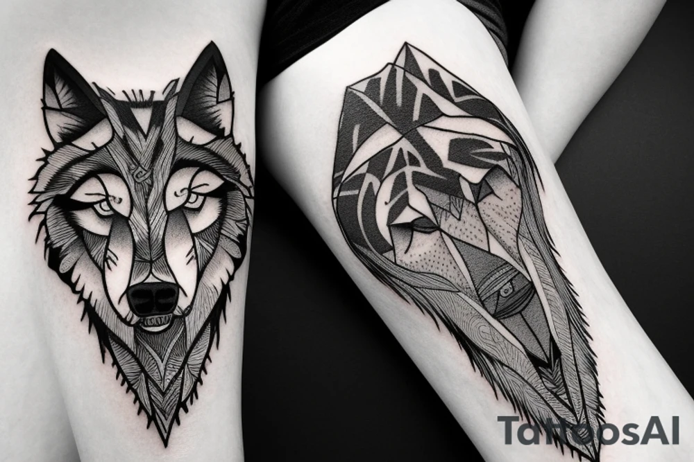 Gray wolf in a mountain tattoo idea