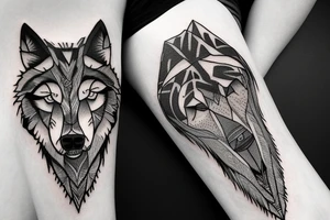 Gray wolf in a mountain tattoo idea