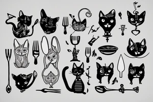 grey cat and fork tattoo idea