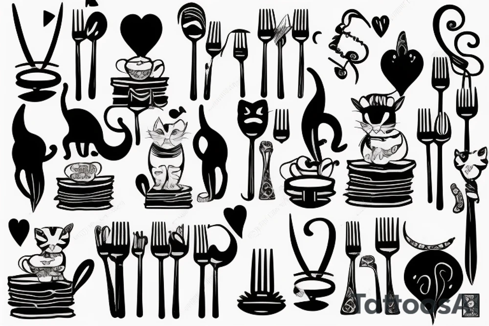 grey cat and fork tattoo idea