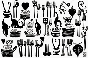 grey cat and fork tattoo idea
