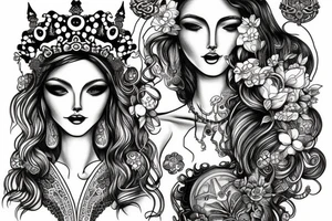 Illustrative goddess with crown tattoo idea
