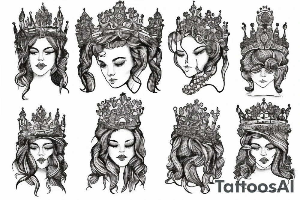 Illustrative goddess with crown tattoo idea