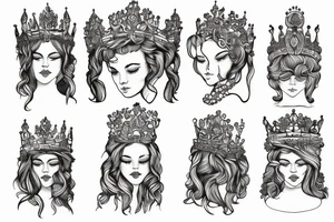 Illustrative goddess with crown tattoo idea
