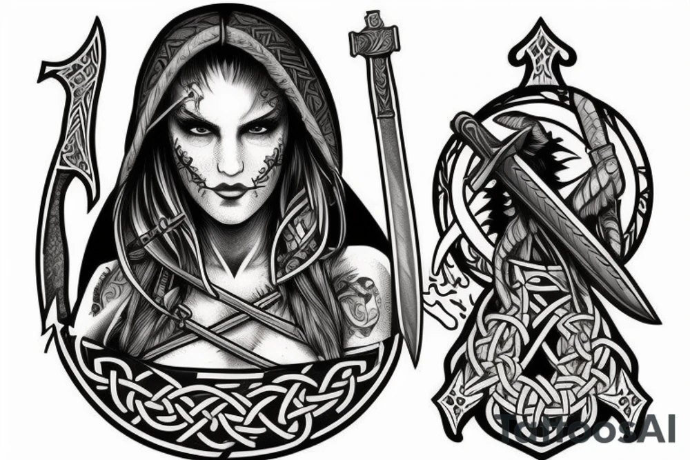 viking Woman with a sword tattoo idea