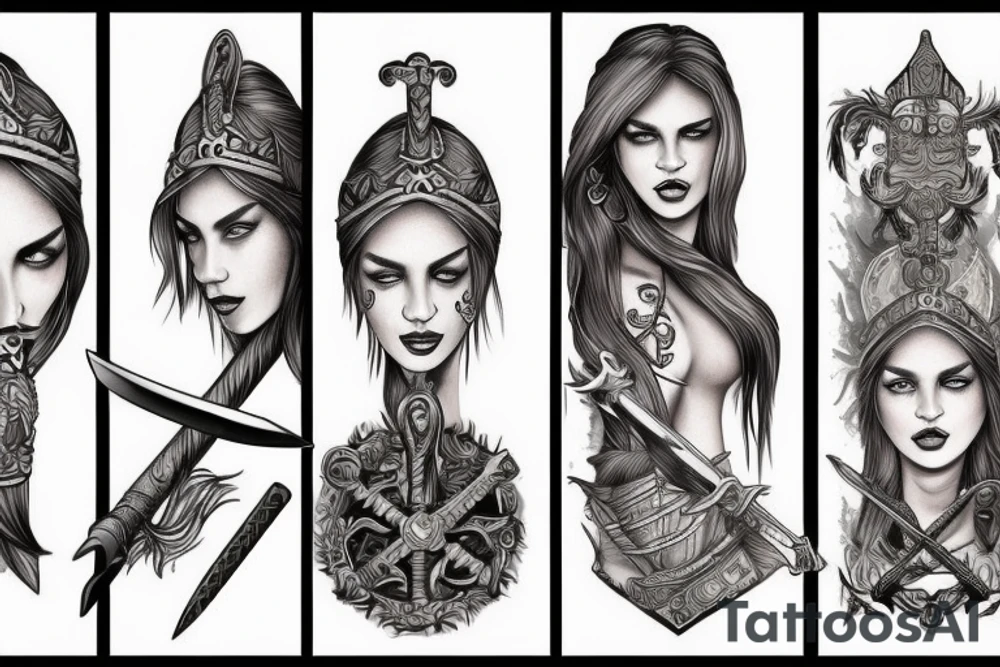 viking Woman with a sword tattoo idea