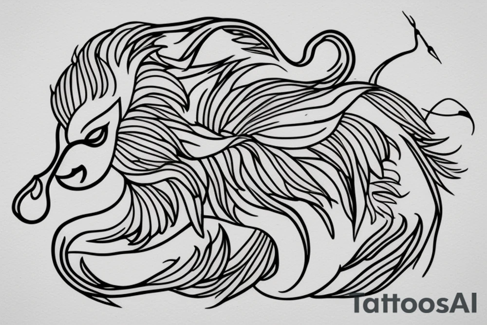 A simple line tattoo of a vine, lion and a swan tattoo idea