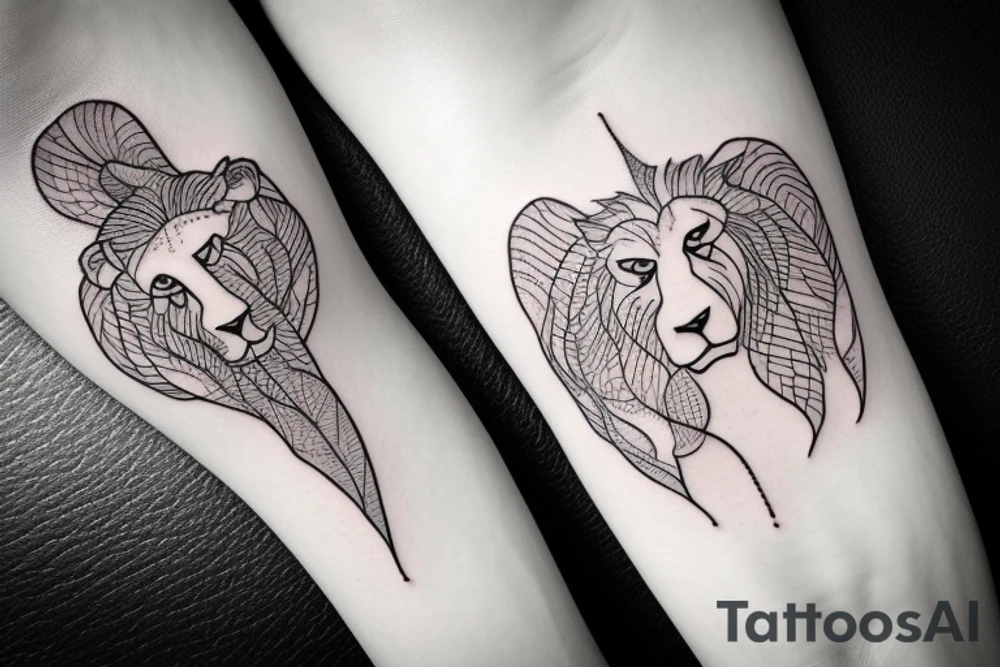 A simple line tattoo of a vine, lion and a swan tattoo idea