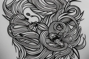 A simple line tattoo of a vine, lion and a swan tattoo idea