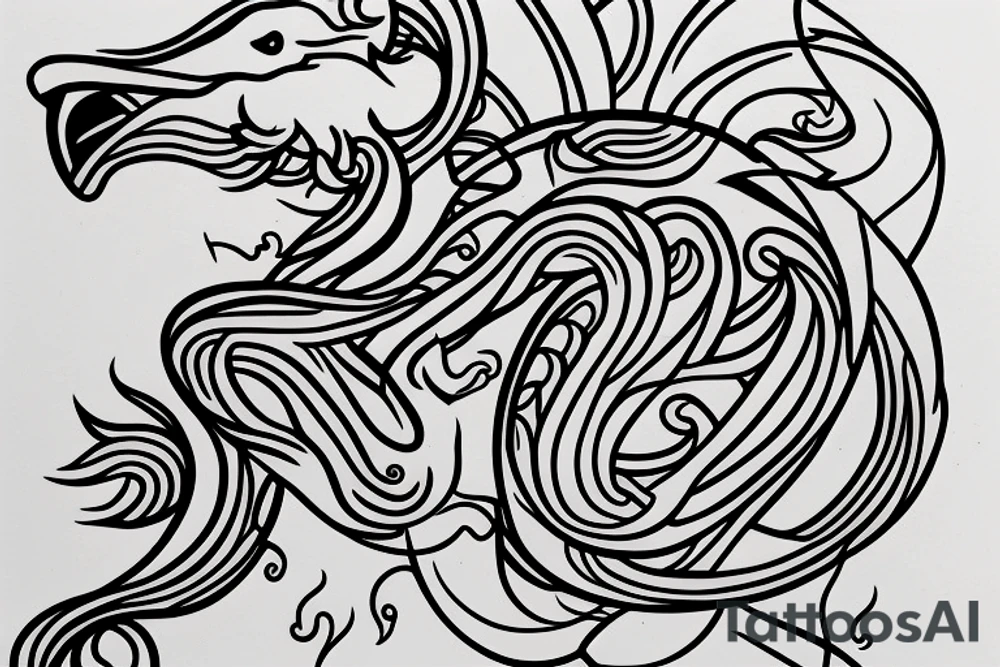 A simple line tattoo of a vine, lion and a swan tattoo idea