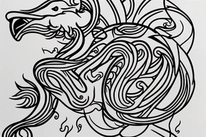 A simple line tattoo of a vine, lion and a swan tattoo idea