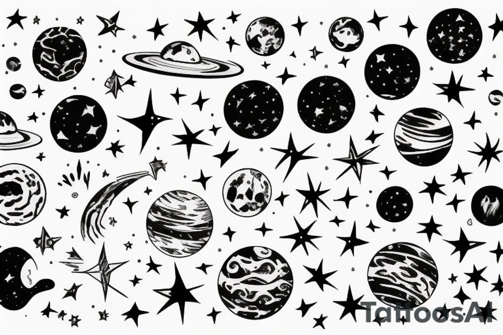 a planet with stars around it tattoo idea