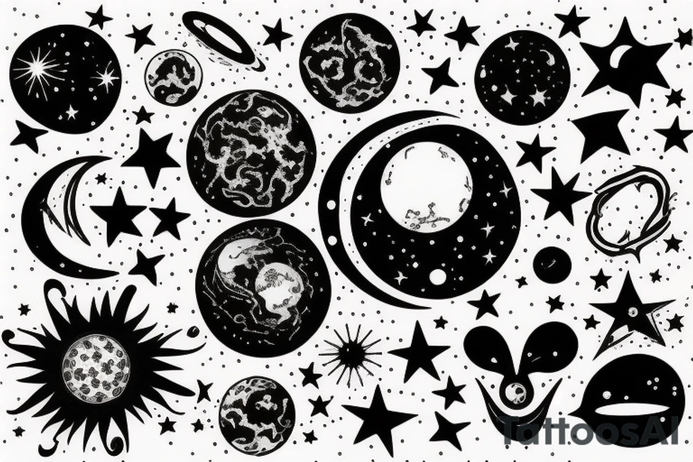 a planet with stars around it tattoo idea
