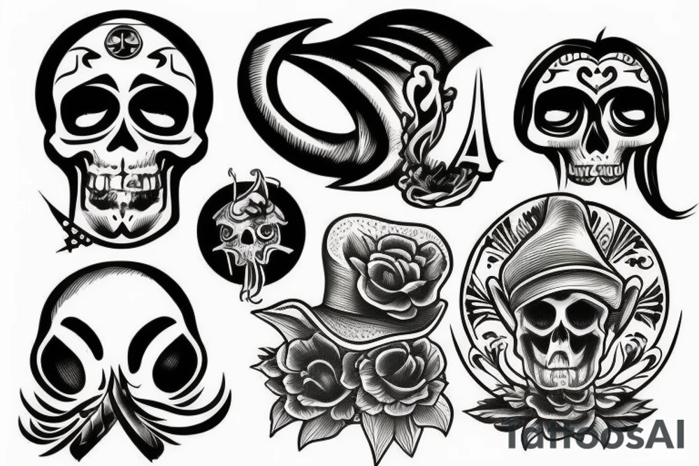 A skull with a cool hat tattoo idea