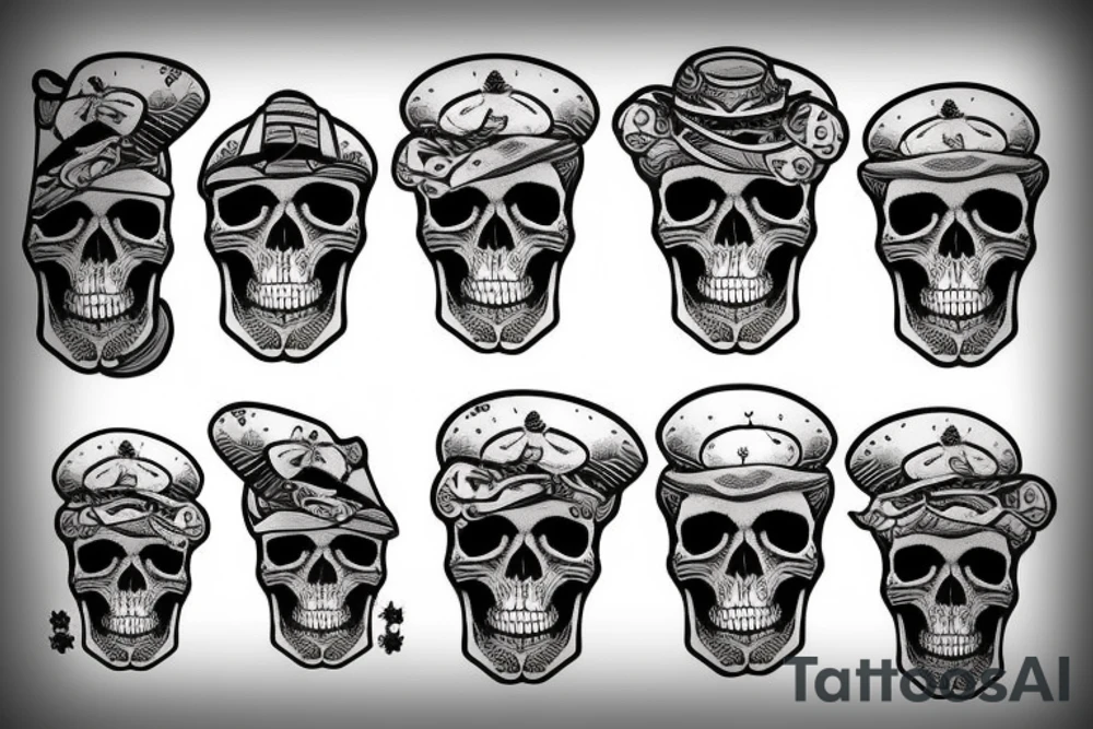 A skull with a cool hat tattoo idea