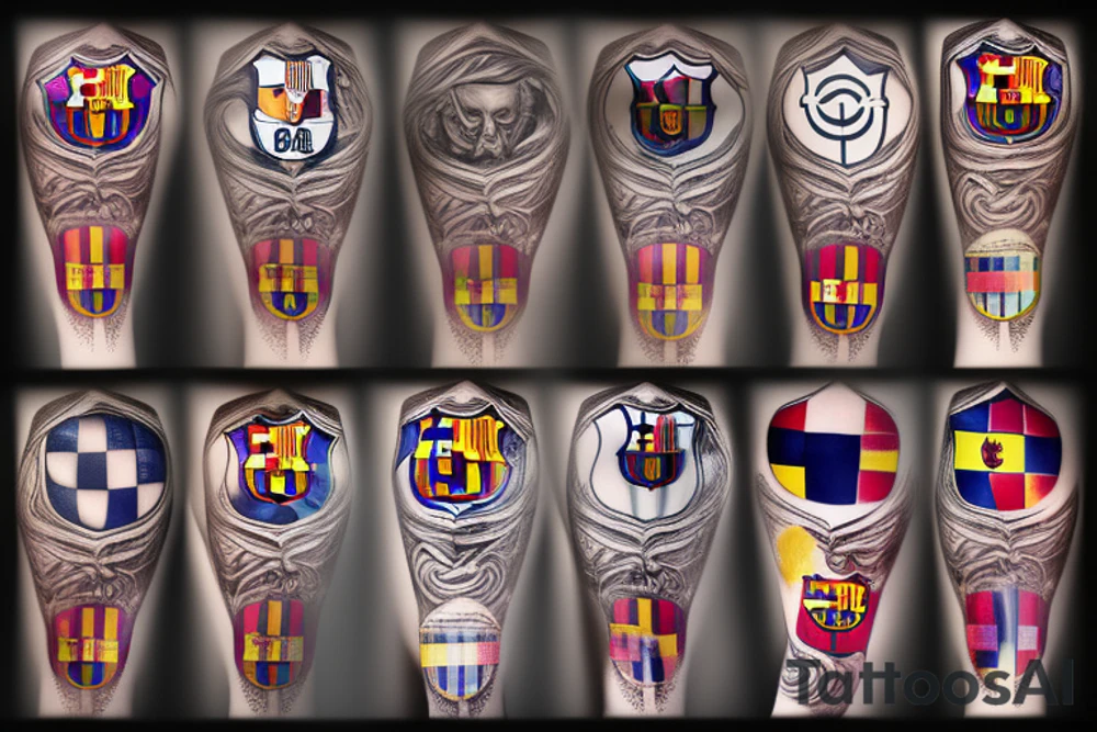 A design which includes fc barcelona and messi tattoo idea