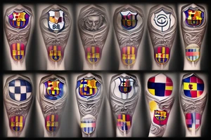 A design which includes fc barcelona and messi tattoo idea