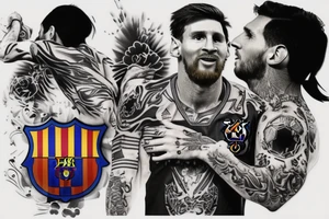 A design which includes fc barcelona and messi tattoo idea