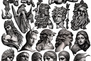 greek gods, ancient, statues, tattoo idea