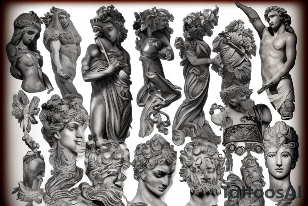 greek gods, ancient, statues, tattoo idea