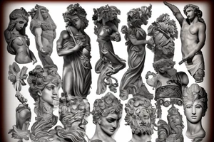 greek gods, ancient, statues, tattoo idea