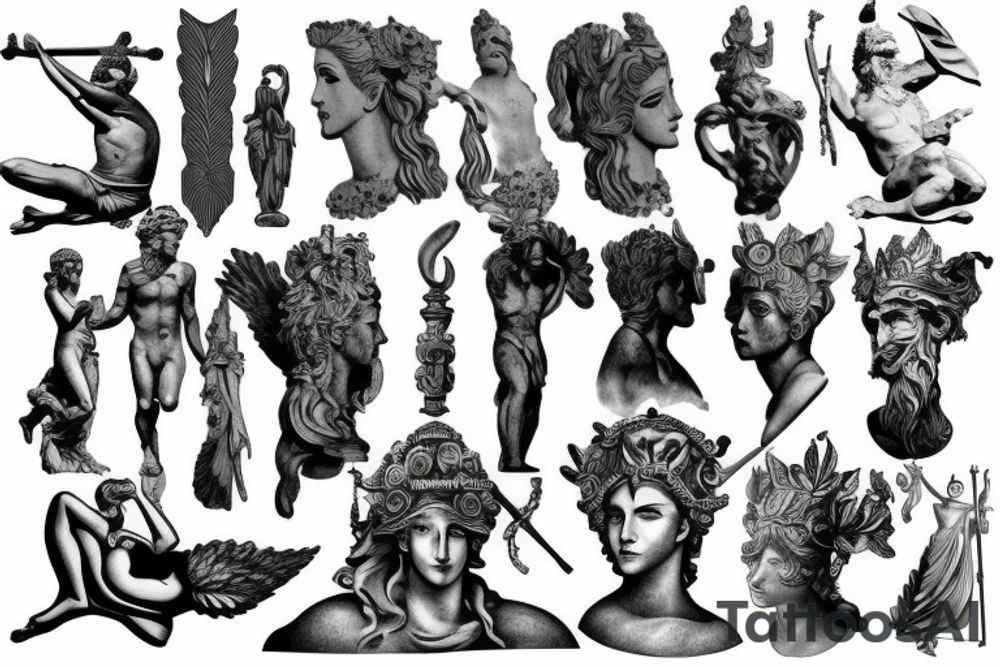 greek gods, ancient, statues, tattoo idea