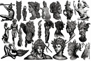 greek gods, ancient, statues, tattoo idea