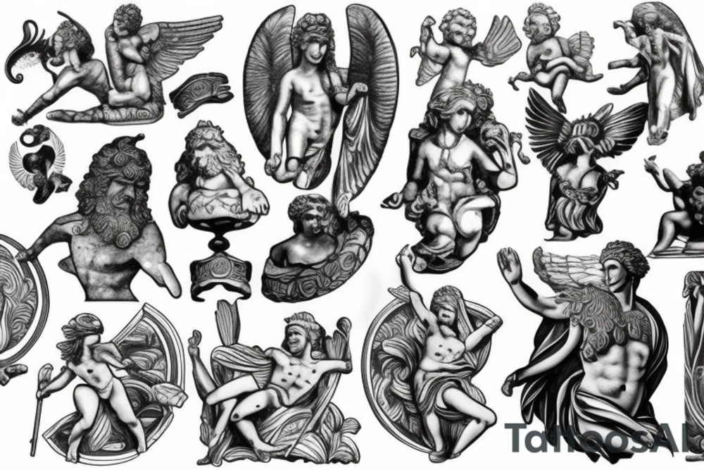 greek gods, ancient, statues, tattoo idea