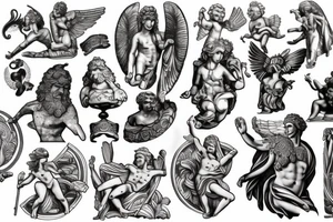 greek gods, ancient, statues, tattoo idea