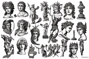 greek gods, ancient, statues, tattoo idea