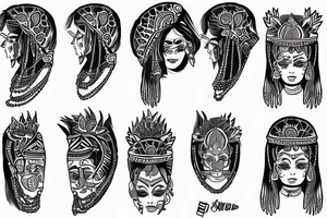 An Indian woman looking out of a jaguar head and wearing a wide heavy slave collar tattoo idea