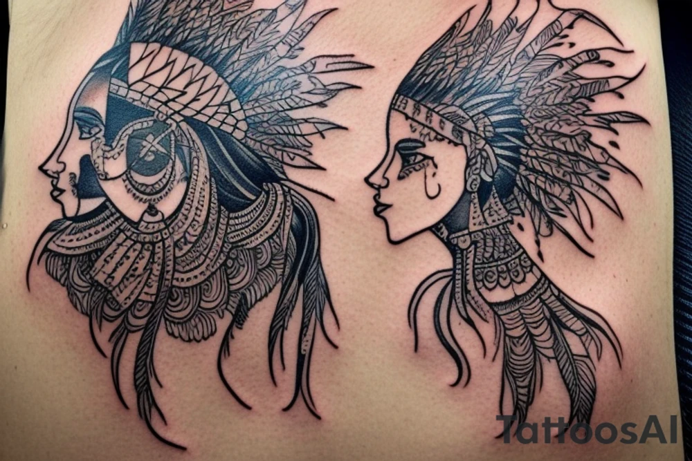 A tattoo for my right shoulder An Indian woman looks out of a jaguar head and has a wide heavy collar with a wide fat steel nose ring tattoo idea