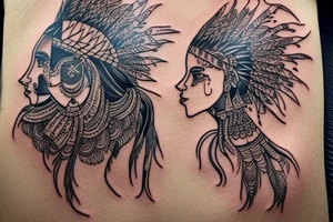A tattoo for my right shoulder An Indian woman looks out of a jaguar head and has a wide heavy collar with a wide fat steel nose ring tattoo idea