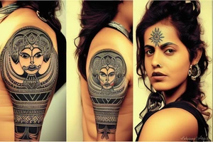 A tattoo for my right shoulder An Indian woman looks out of a jaguar head and has a wide heavy collar with a wide fat steel nose ring tattoo idea