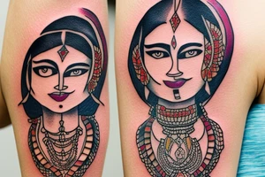 A tattoo for my right shoulder An Indian woman looks out of a jaguar head and has a wide heavy collar with a wide fat steel nose ring tattoo idea